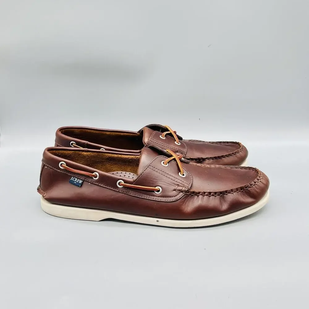 J Crew Shoes Mens 13 Brown Leather 2 Eye Boat Moc Toe Casual Comfort Nautical